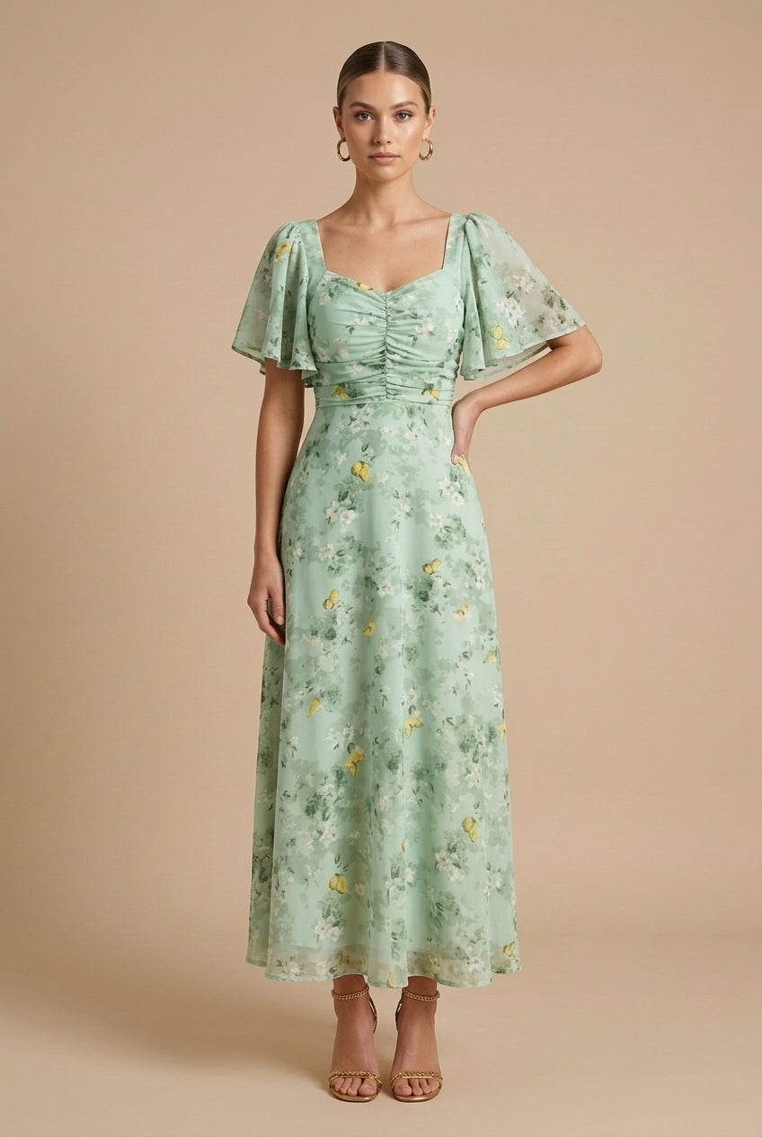 Florence | Women’s Maxi Dress | Floral Print Puff Sleeves Occasion Wear — image 05 — MAREACO