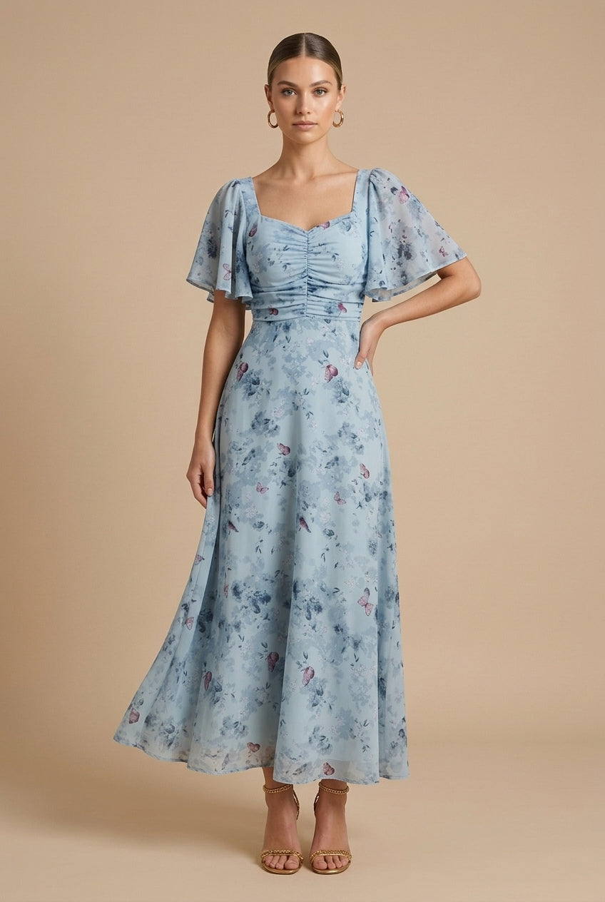 Florence | Women’s Maxi Dress | Floral Print Puff Sleeves Occasion Wear — image 06 — MAREACO