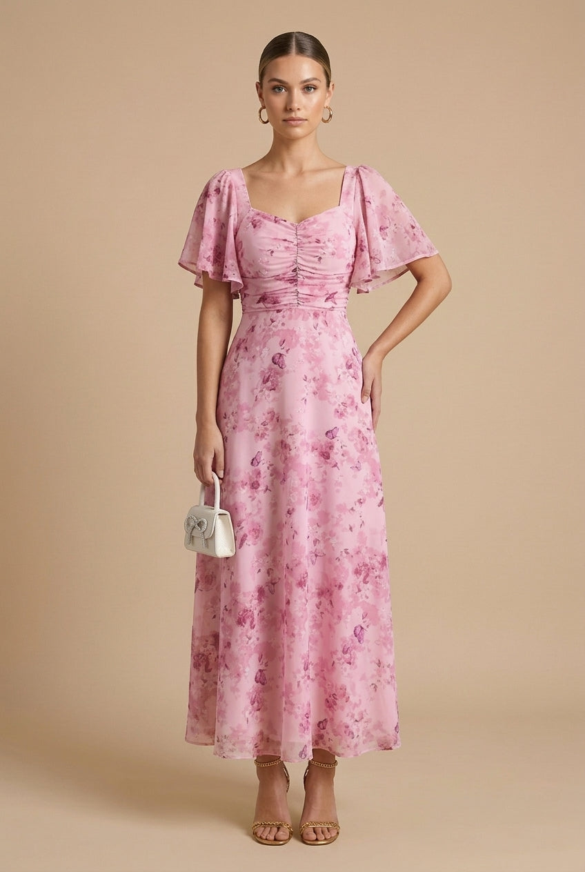 Florence | Women’s Maxi Dress | Floral Print Puff Sleeves Occasion Wear — image 07 — MAREACO