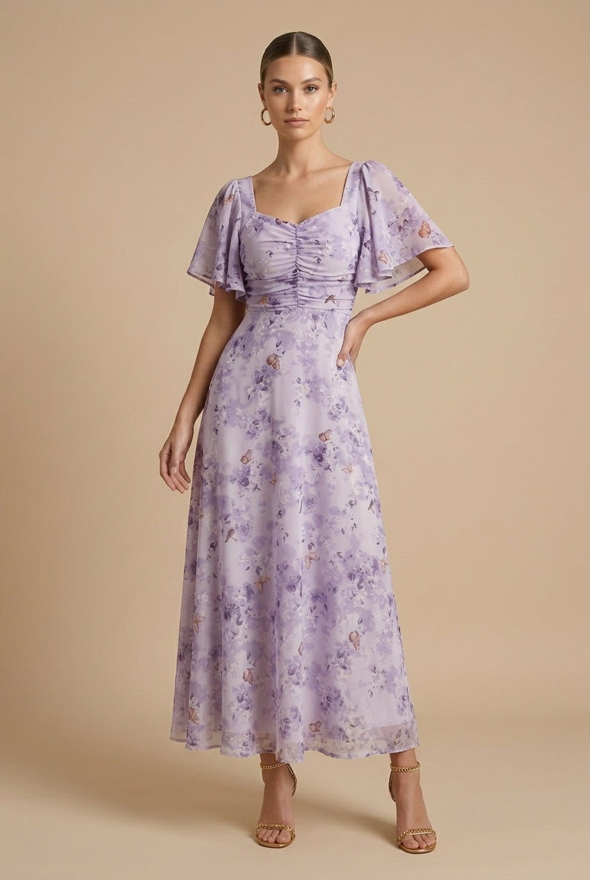 Florence | Women’s Maxi Dress | Floral Print Puff Sleeves Occasion Wear — image 08 — MAREACO
