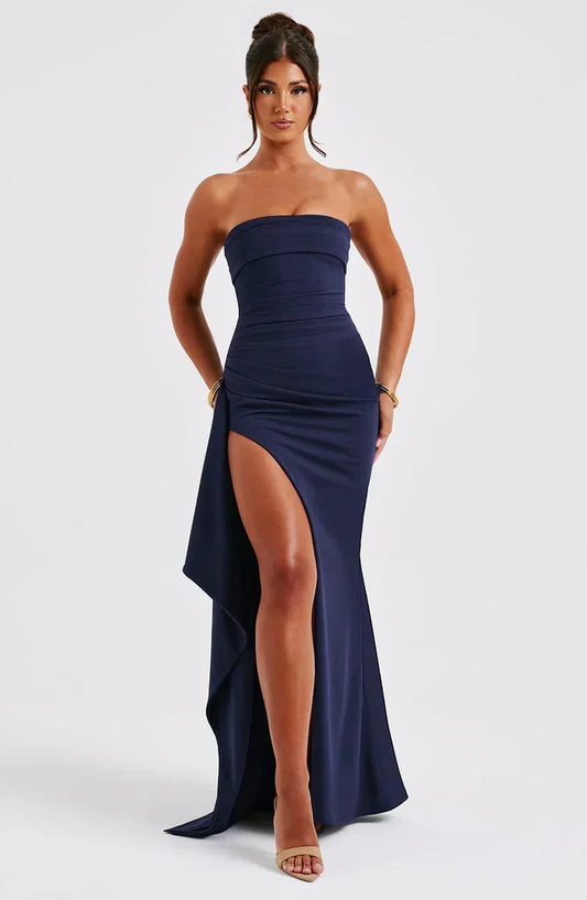 Florence | Women’s Maxi Dress | Strapless Neckline Gathered Panels Evening Wear — image 01 — MAREACO