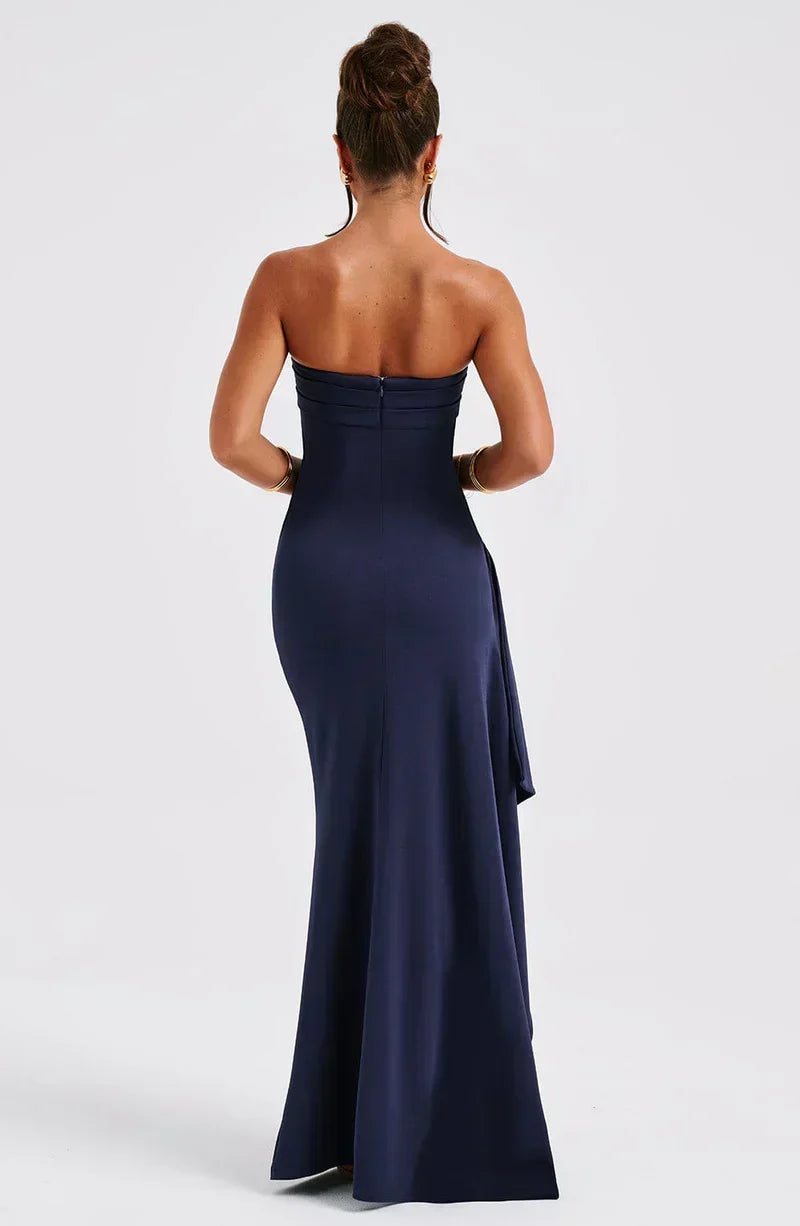 Florence | Women’s Maxi Dress | Strapless Neckline Gathered Panels Evening Wear — image 02 — MAREACO