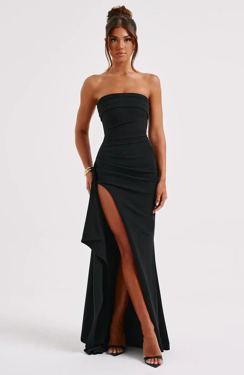 Florence | Women’s Maxi Dress | Strapless Neckline Gathered Panels Evening Wear — image 05 — MAREACO