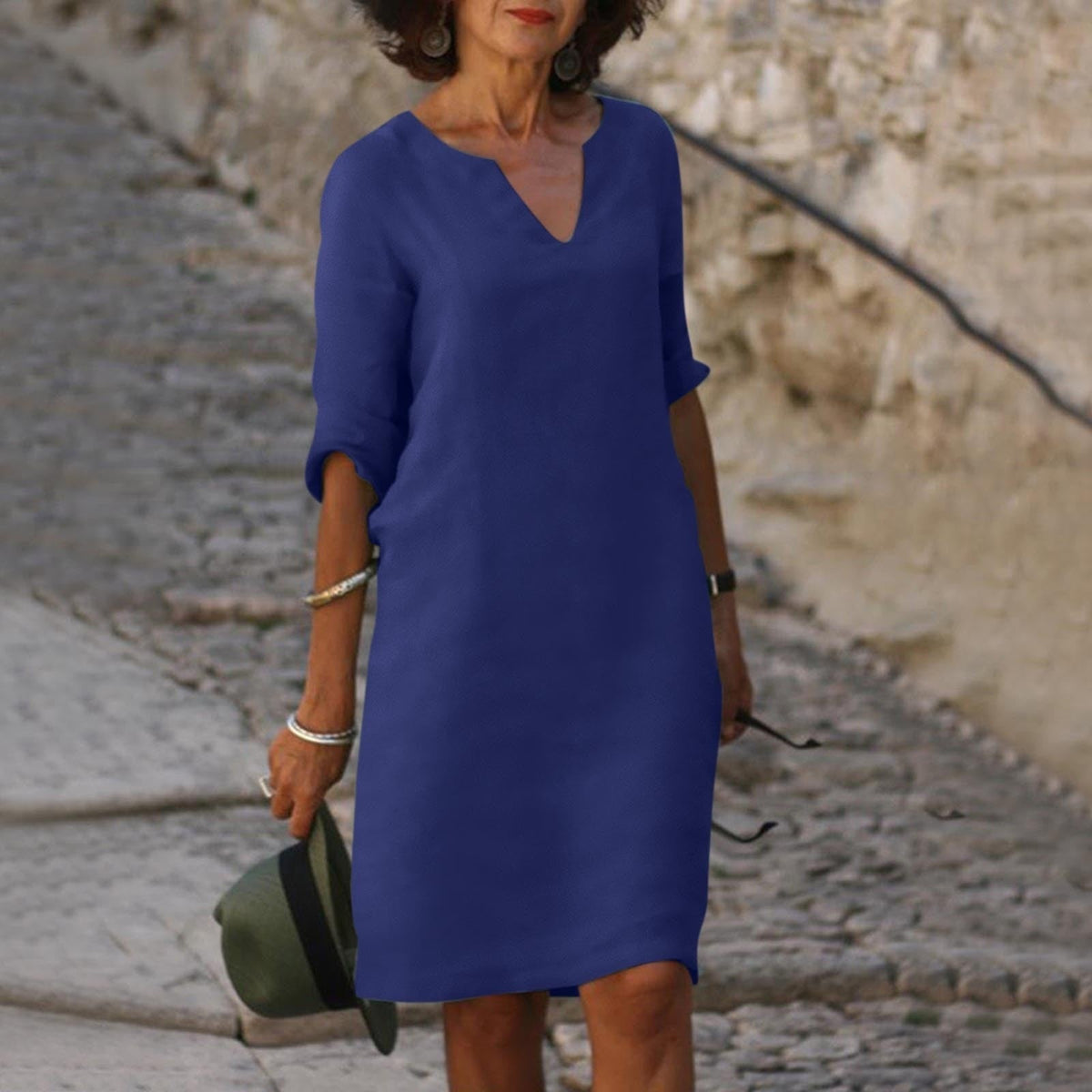 Florence | Women’s Midi Dress | V Neck Three Quarter Sleeves Everyday Wear — image 12 — MAREACO