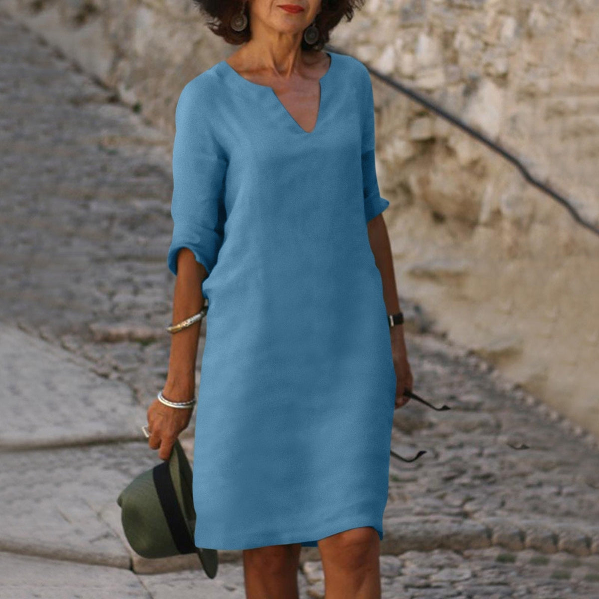 Florence | Women’s Midi Dress | V Neck Three Quarter Sleeves Everyday Wear — image 13 — MAREACO