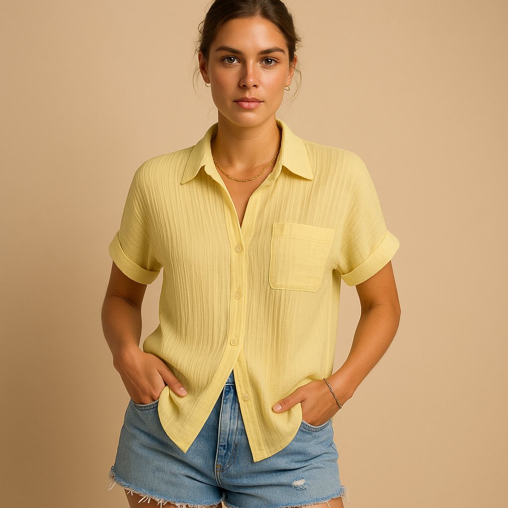 Florence | Women’s Shirt | Short Sleeves Chest Pocket Everyday Wear — image 02 — MAREACO