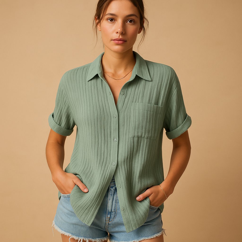 Florence | Women’s Shirt | Short Sleeves Chest Pocket Everyday Wear — image 04 — MAREACO
