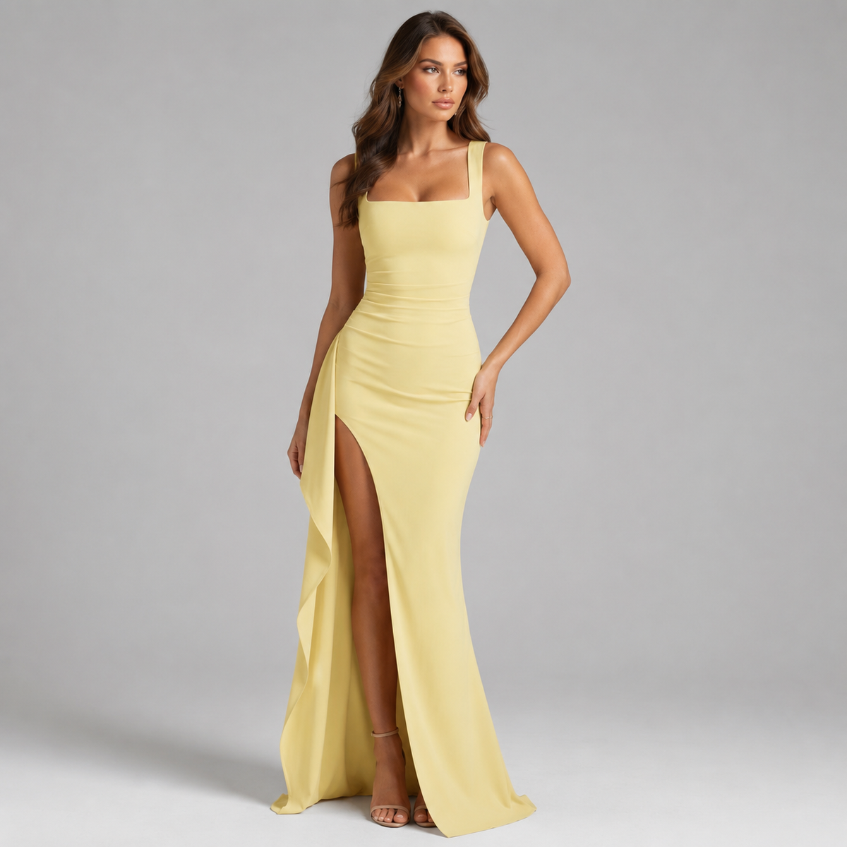 Freya | Women’s Maxi Dress | Thin Straps Side Split Evening Wear — image 09 — MAREACO