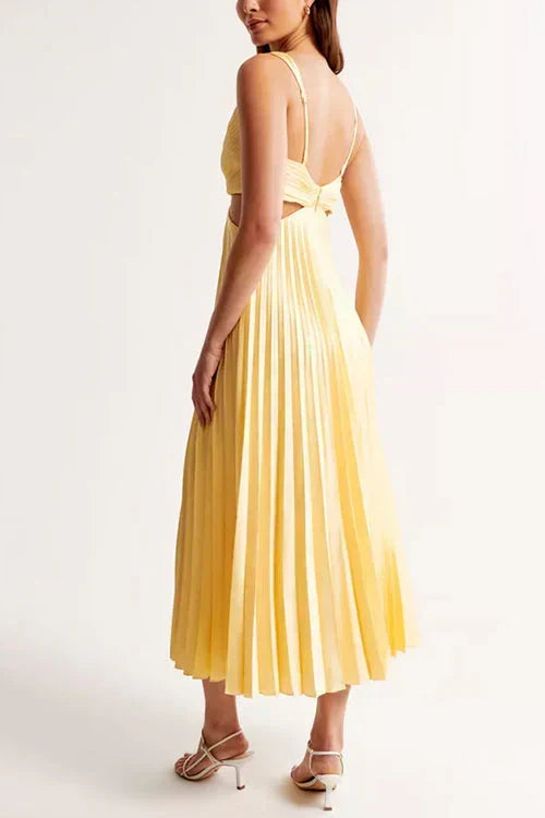 Freya | Women’s Midi Dress | Pleated Skirt Waist Cutout Occasion Wear — image 02 — MAREACO