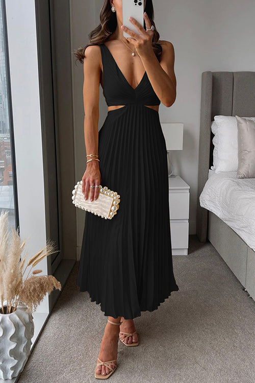 Freya | Women’s Midi Dress | Pleated Skirt Waist Cutout Occasion Wear — image 03 — MAREACO