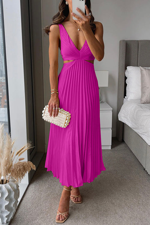 Freya | Women’s Midi Dress | Pleated Skirt Waist Cutout Occasion Wear — image 07 — MAREACO