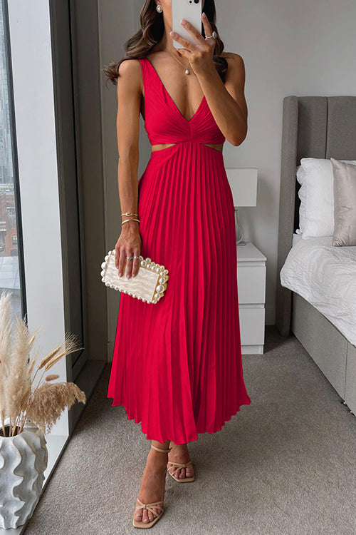 Freya | Women’s Midi Dress | Pleated Skirt Waist Cutout Occasion Wear — image 10 — MAREACO