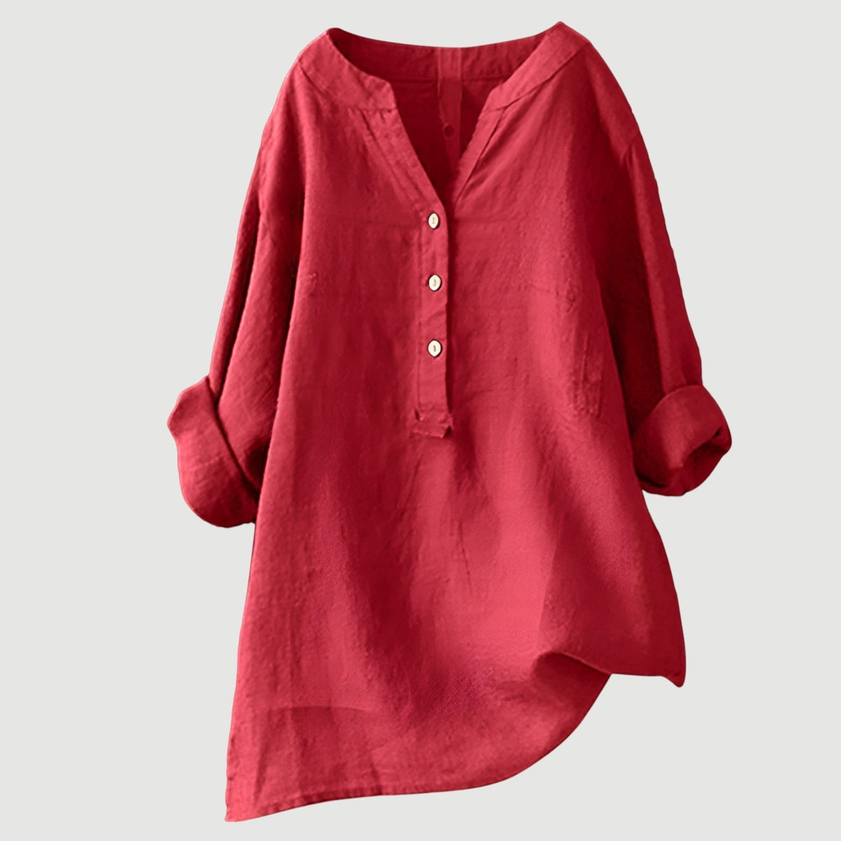 Freya | Women’s Tunic Blouse | V Neck Roll Tab Sleeves Daywear — image 02 — MAREACO