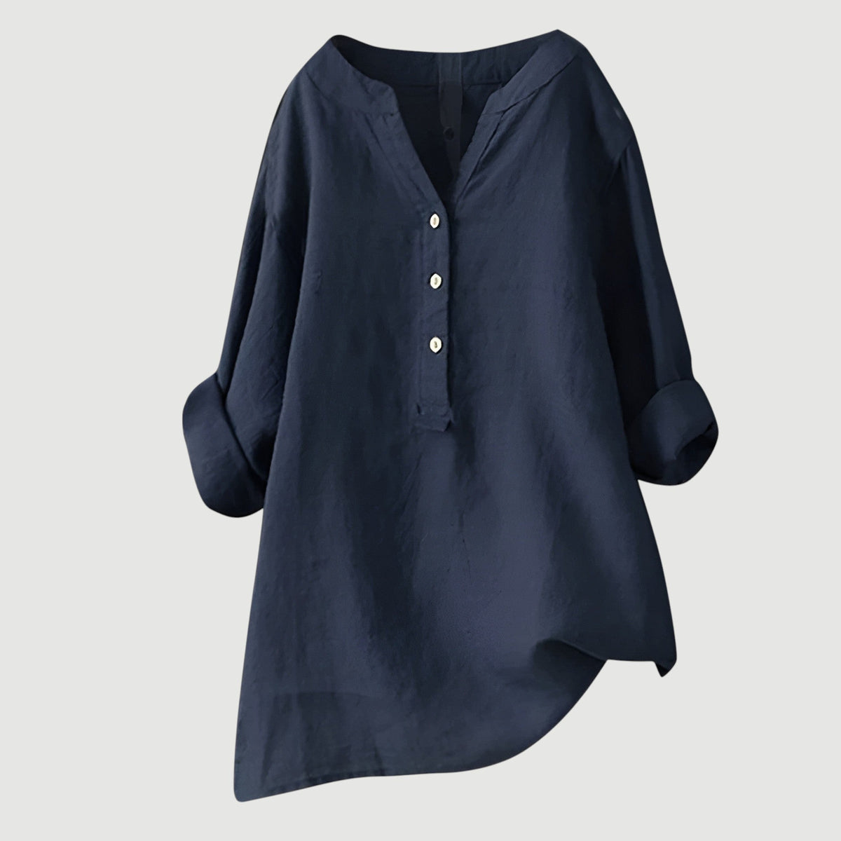 Freya | Women’s Tunic Blouse | V Neck Roll Tab Sleeves Daywear — image 03 — MAREACO
