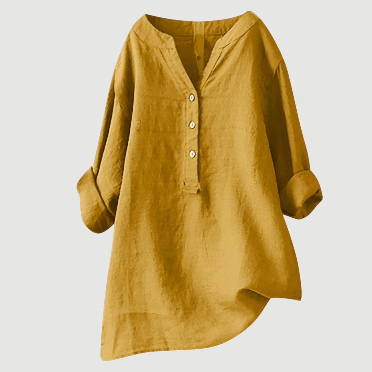 Freya | Women’s Tunic Blouse | V Neck Roll Tab Sleeves Daywear — image 04 — MAREACO