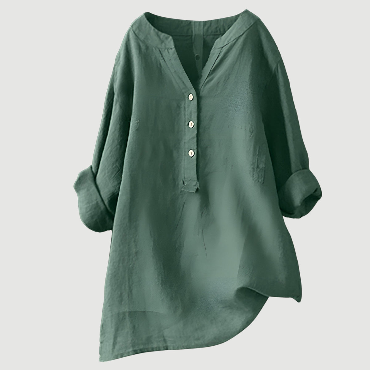 Freya | Women’s Tunic Blouse | V Neck Roll Tab Sleeves Daywear — image 05 — MAREACO