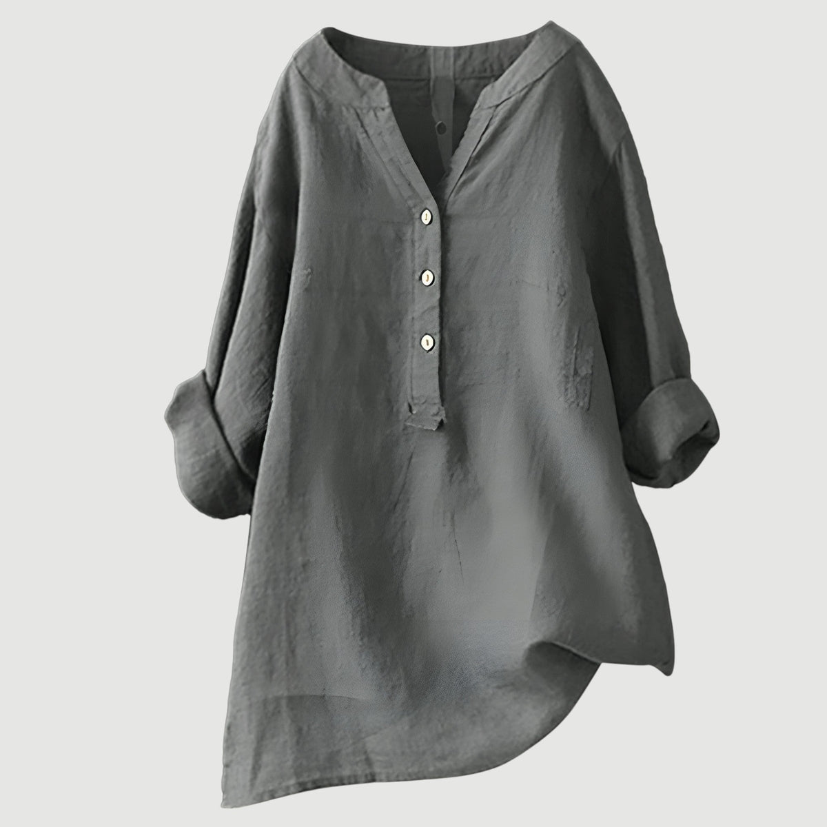 Freya | Women’s Tunic Blouse | V Neck Roll Tab Sleeves Daywear — image 07 — MAREACO