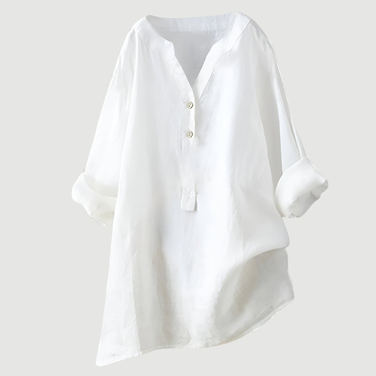 Freya | Women’s Tunic Blouse | V Neck Roll Tab Sleeves Daywear — image 08 — MAREACO