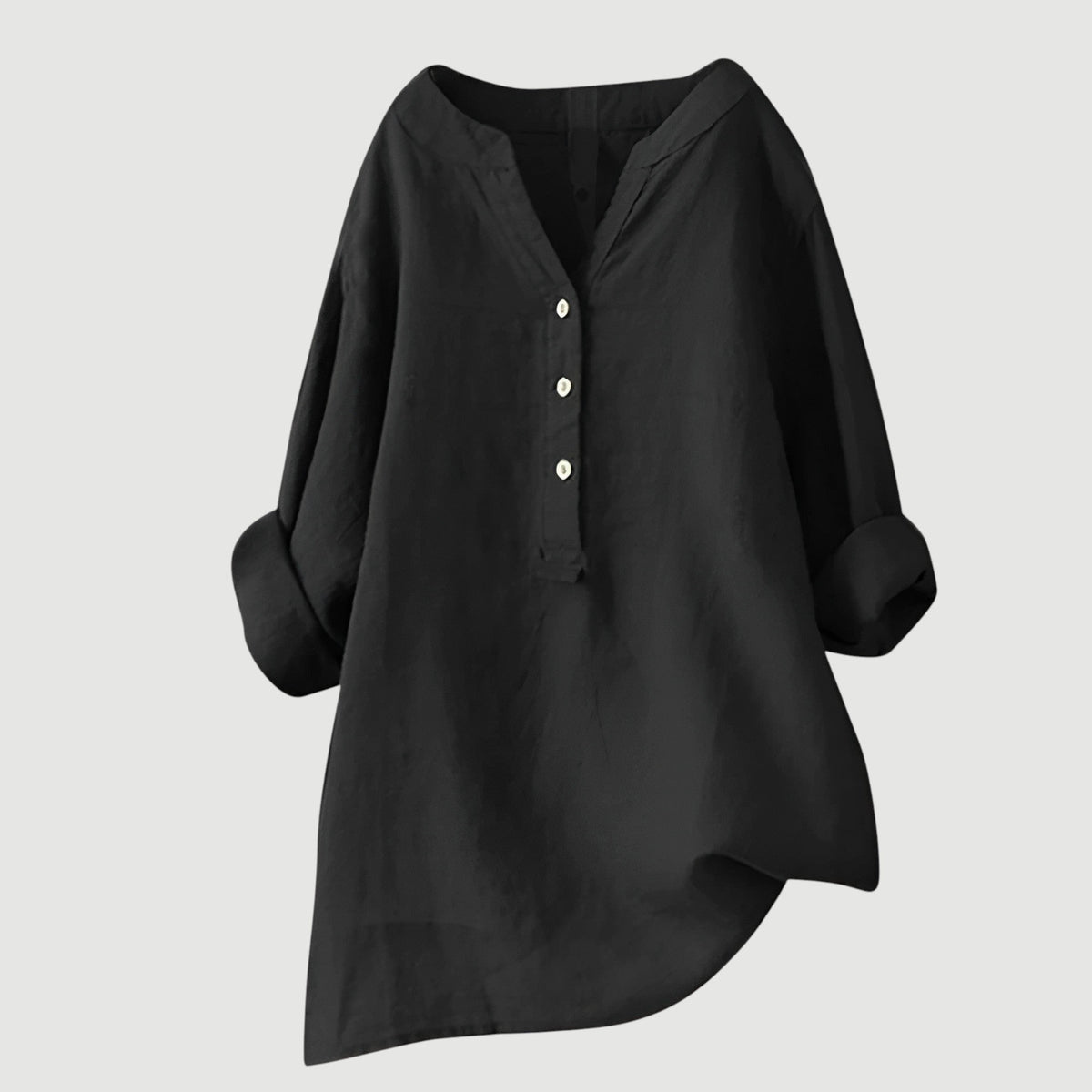 Freya | Women’s Tunic Blouse | V Neck Roll Tab Sleeves Daywear — image 09 — MAREACO