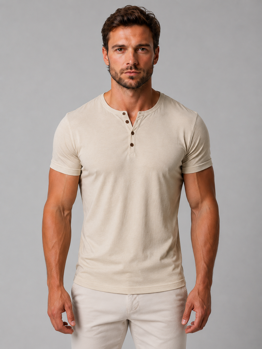 George | Men’s Henley T-Shirt | Button Neck Short Sleeves Everyday Wear — image 04 — MAREACO