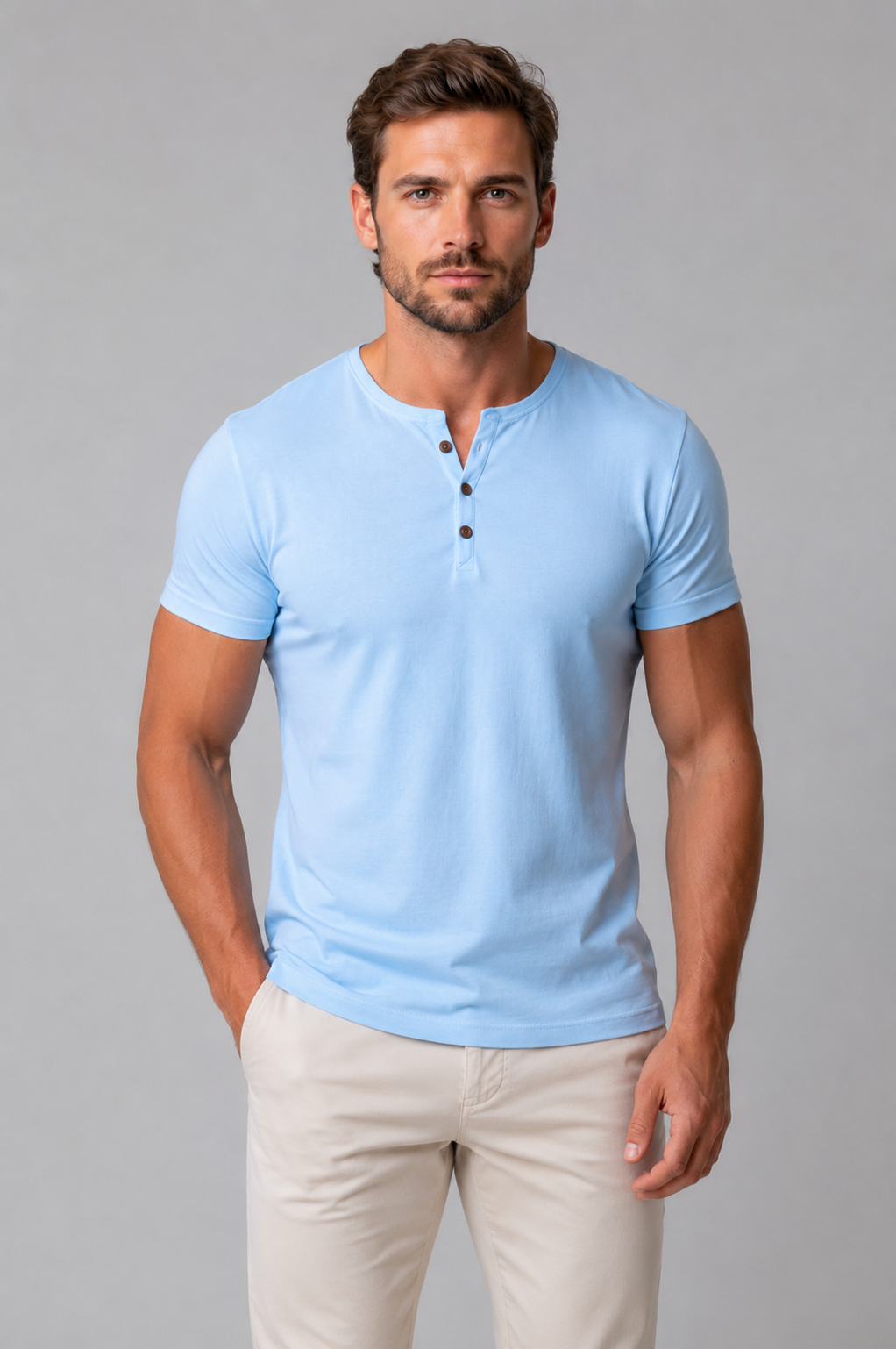 George | Men’s Henley T-Shirt | Button Neck Short Sleeves Everyday Wear — image 05 — MAREACO