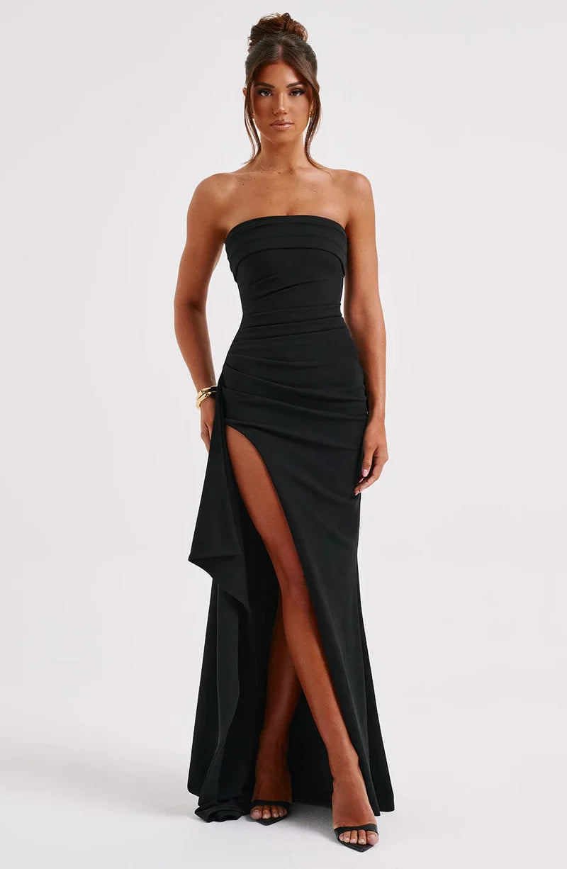 Grace | Women’s Maxi Dress | Strapless Neckline Draped Skirt Evening Wear — image 01 — MAREACO