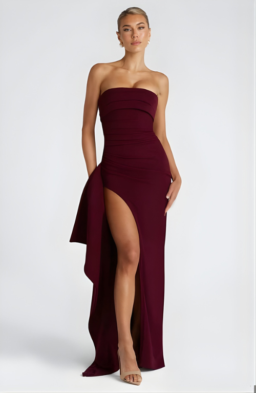 Grace | Women’s Maxi Dress | Strapless Neckline Draped Skirt Evening Wear — image 05 — MAREACO