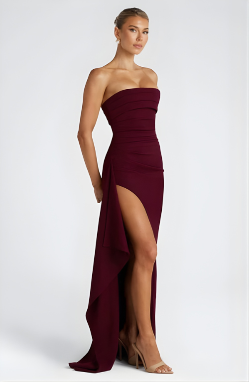 Grace | Women’s Maxi Dress | Strapless Neckline Draped Skirt Evening Wear — image 08 — MAREACO