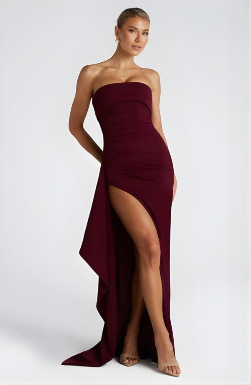 Grace | Women’s Maxi Dress | Strapless Neckline Draped Skirt Evening Wear — image 09 — MAREACO
