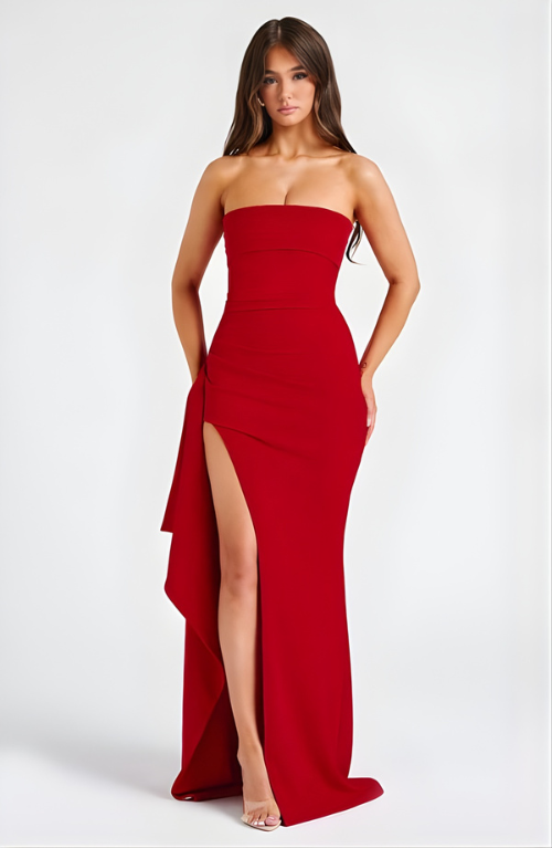 Grace | Women’s Maxi Dress | Strapless Neckline Draped Skirt Evening Wear — image 10 — MAREACO