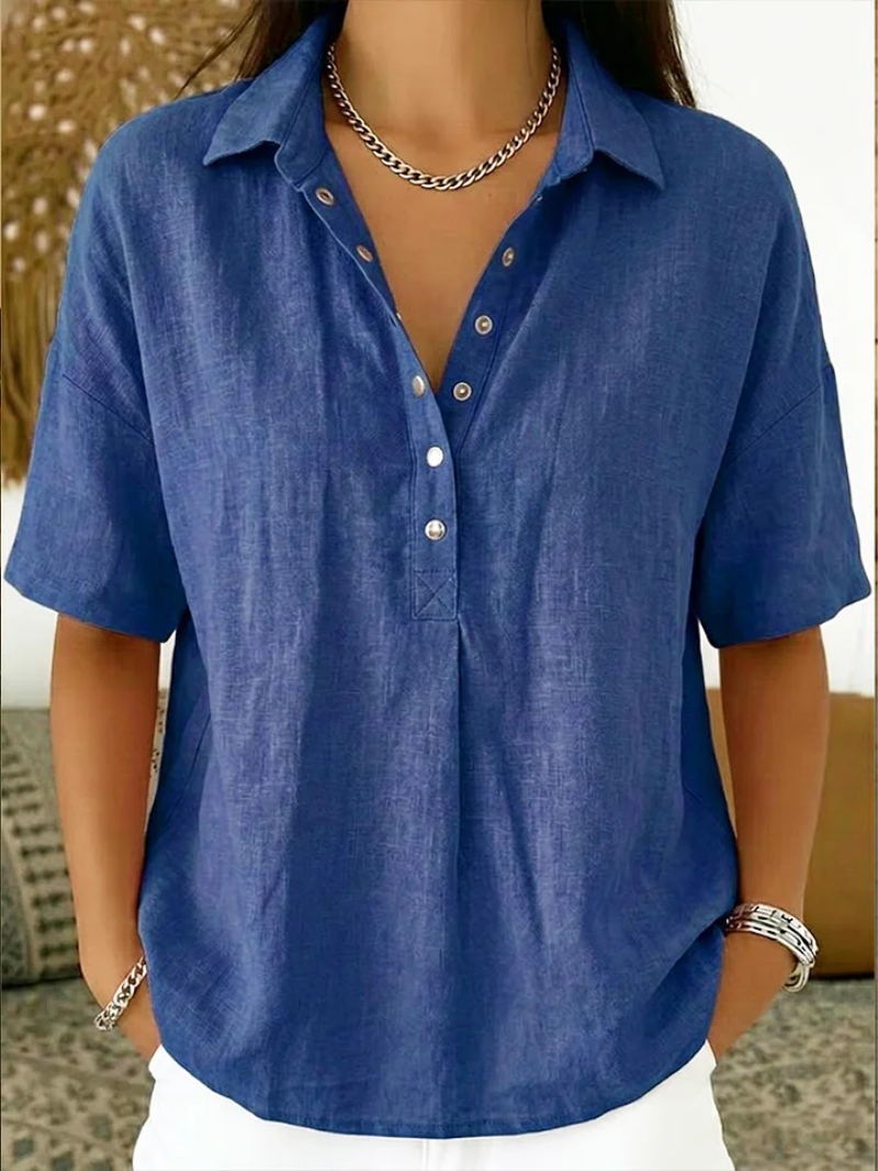 Grace | Women’s Shirt | Short Sleeves Press Stud Placket Daywear — image 01 — MAREACO