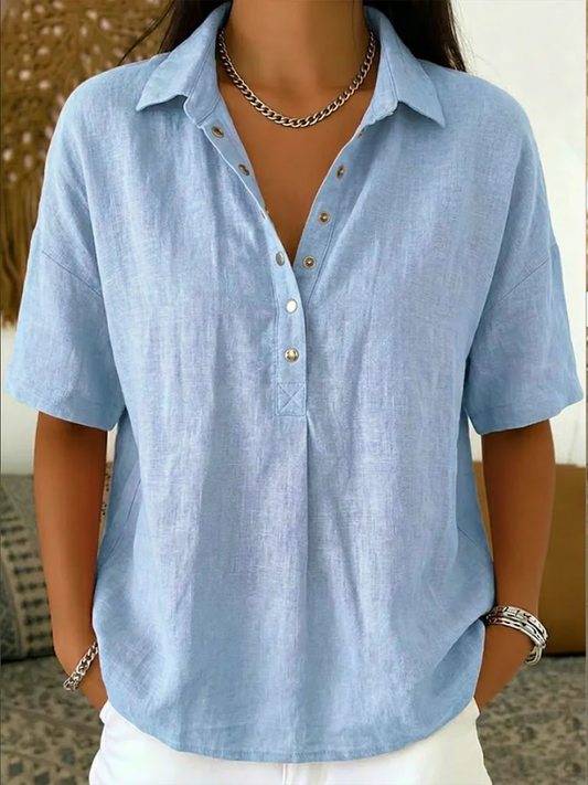 Grace | Women’s Shirt | Short Sleeves Press Stud Placket Daywear — image 02 — MAREACO