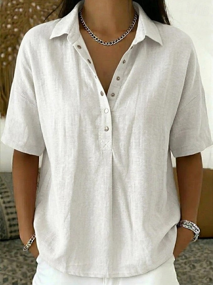 Grace | Women’s Shirt | Short Sleeves Press Stud Placket Daywear — image 03 — MAREACO