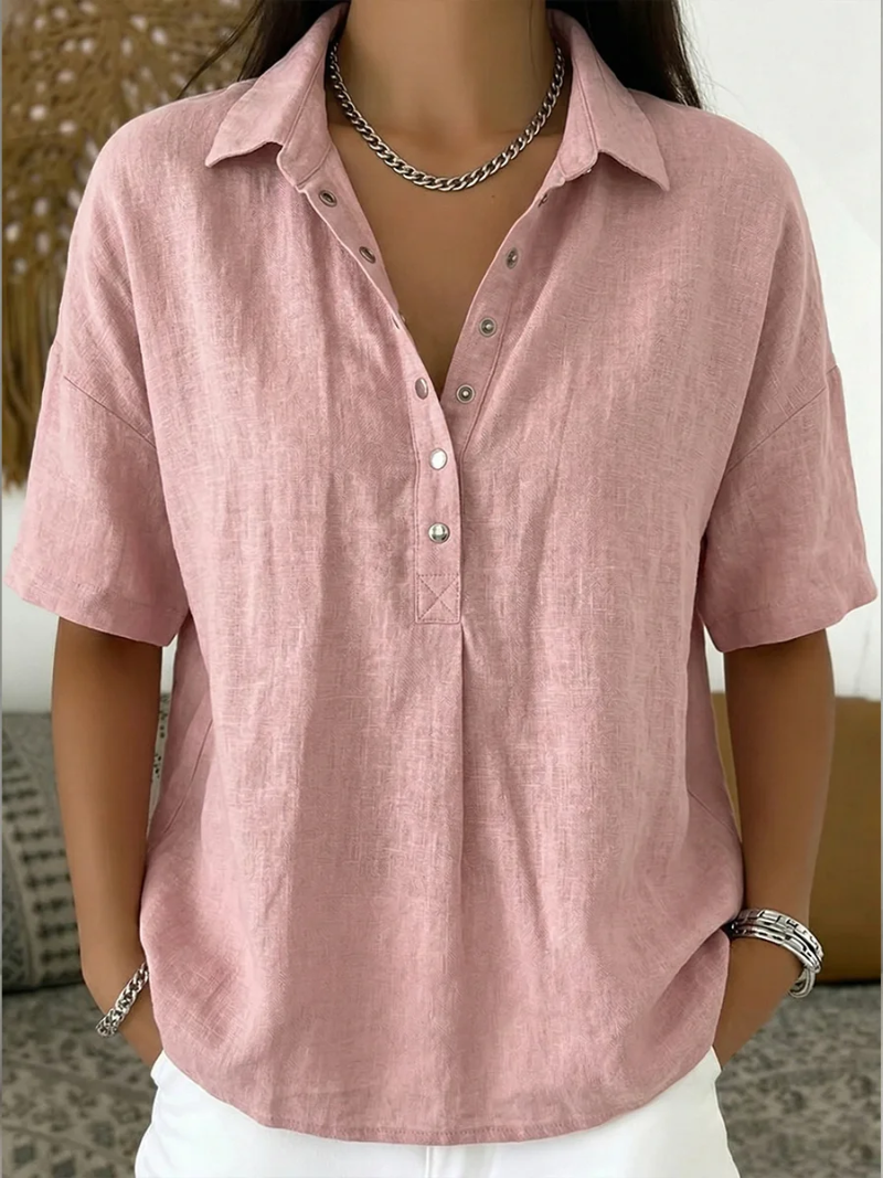 Grace | Women’s Shirt | Short Sleeves Press Stud Placket Daywear — image 04 — MAREACO