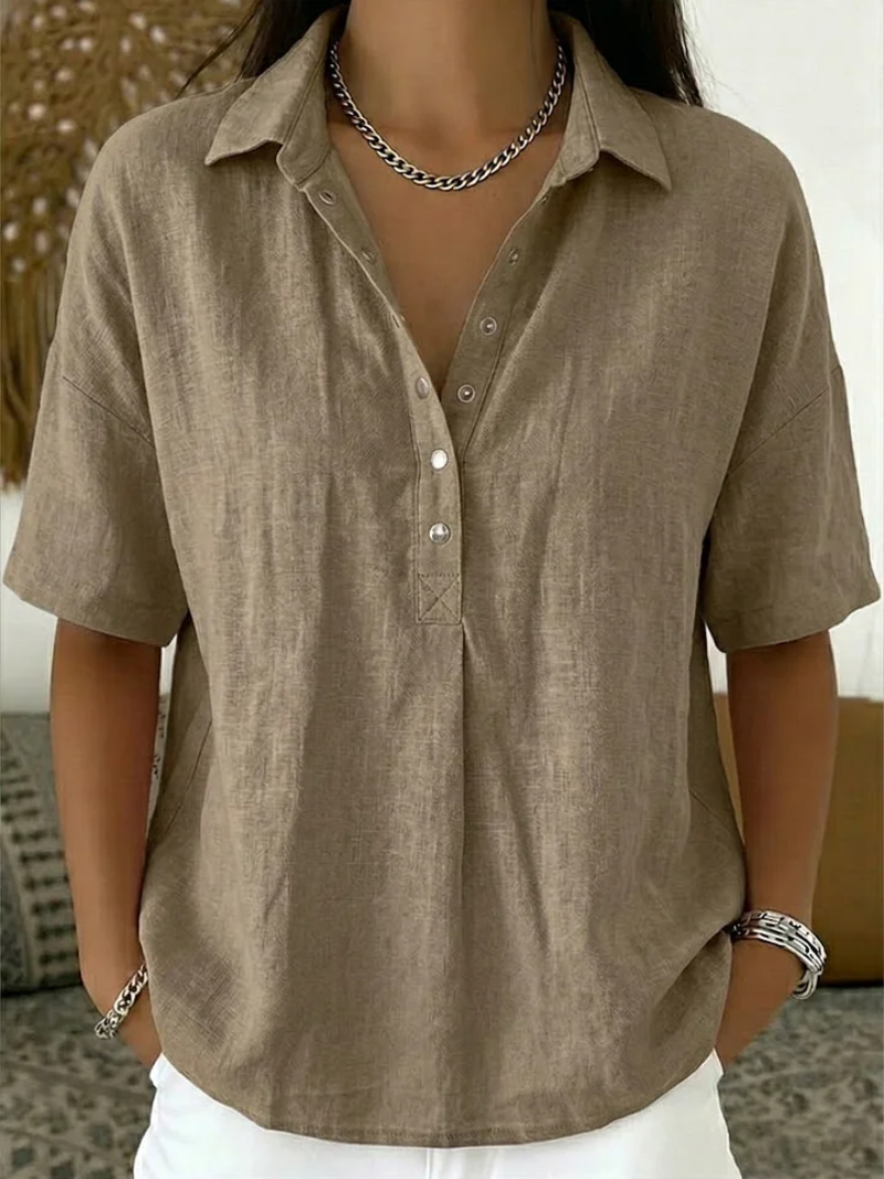 Grace | Women’s Shirt | Short Sleeves Press Stud Placket Daywear — image 05 — MAREACO