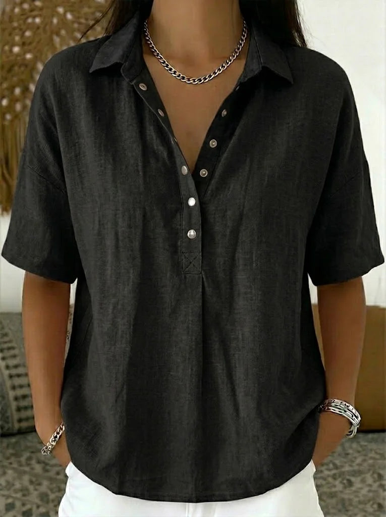 Grace | Women’s Shirt | Short Sleeves Press Stud Placket Daywear — image 07 — MAREACO