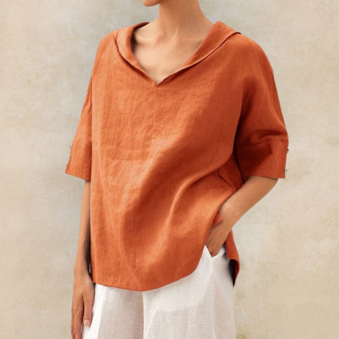 Grace | Women’s Top | V Neck Turned Cuffs Everyday Wear — image 02 — MAREACO