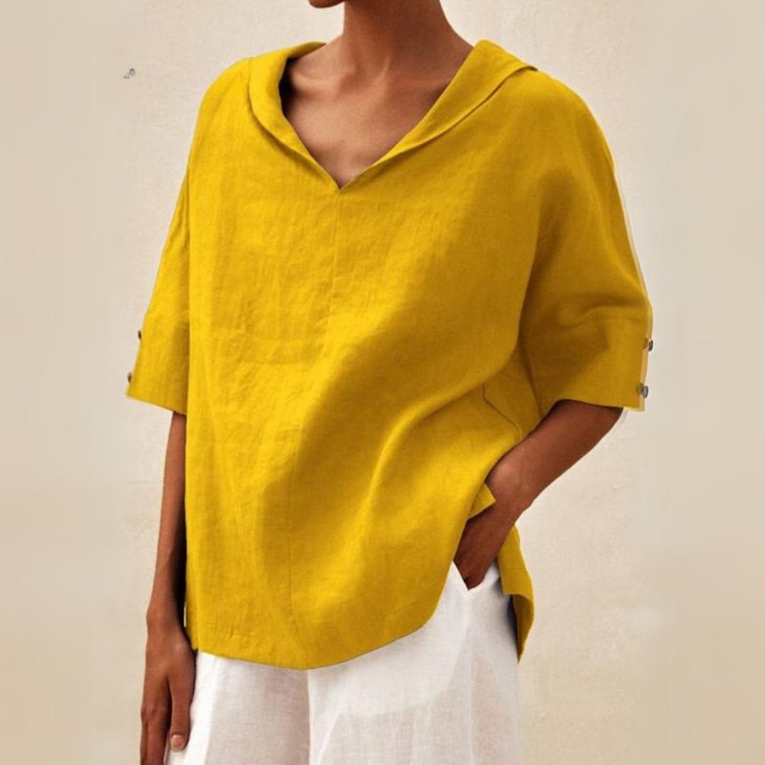 Grace | Women’s Top | V Neck Turned Cuffs Everyday Wear — image 03 — MAREACO