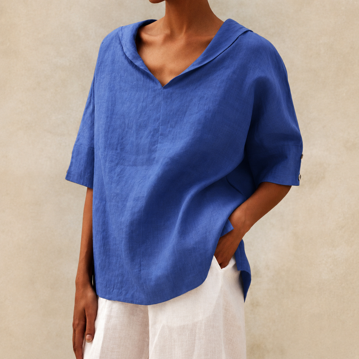 Grace | Women’s Top | V Neck Turned Cuffs Everyday Wear — image 04 — MAREACO