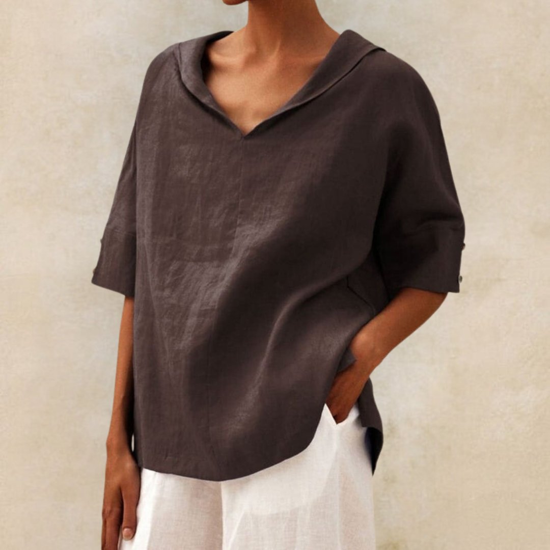 Grace | Women’s Top | V Neck Turned Cuffs Everyday Wear — image 05 — MAREACO