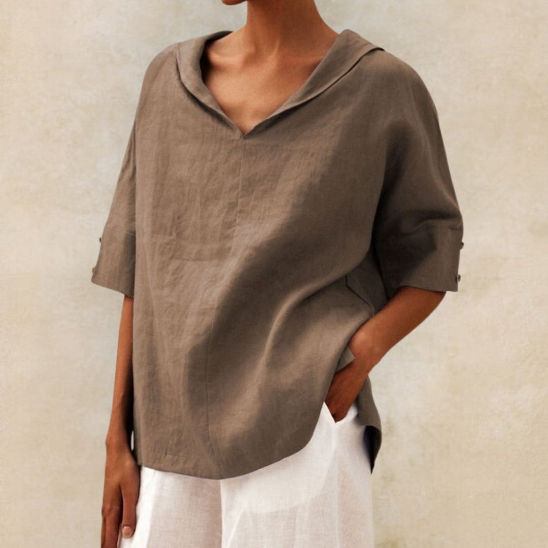 Grace | Women’s Top | V Neck Turned Cuffs Everyday Wear — image 06 — MAREACO