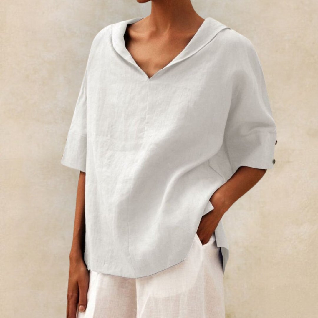 Grace | Women’s Top | V Neck Turned Cuffs Everyday Wear — image 07 — MAREACO