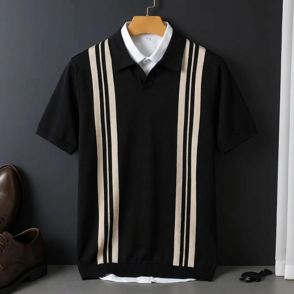 Hannah | Men’s Polo Shirt | Contrast Stripes Short Sleeves Daywear — image 01 — MAREACO