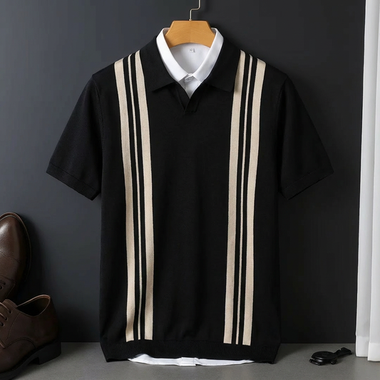 Hannah | Men’s Polo Shirt | Contrast Stripes Short Sleeves Daywear — image 01 — MAREACO