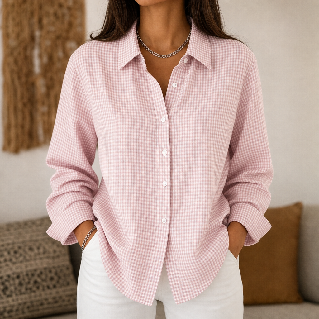 Hannah | Women’s Shirt | Checked Pattern Button Front Everyday Wear — image 01 — MAREACO