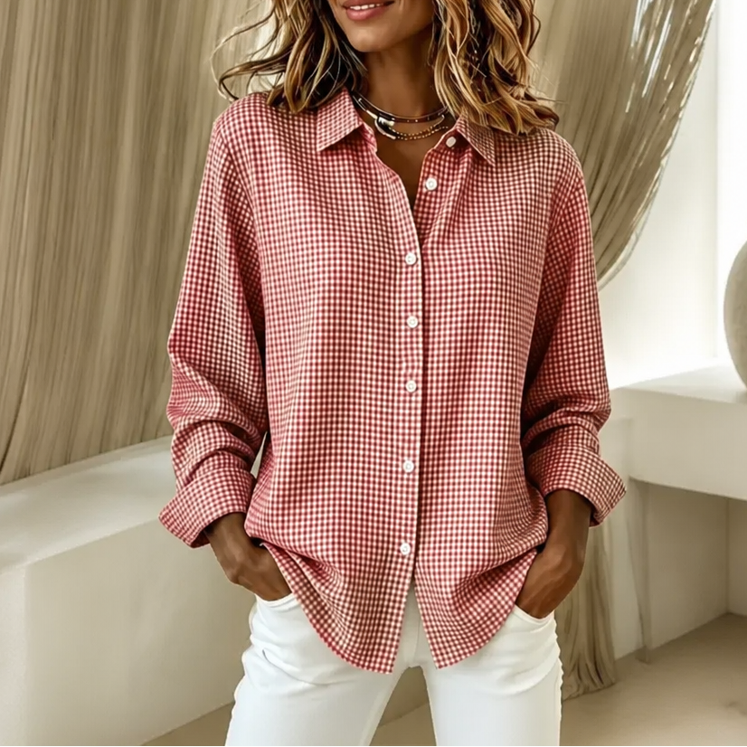 Hannah | Women’s Shirt | Checked Pattern Button Front Everyday Wear — image 11 — MAREACO
