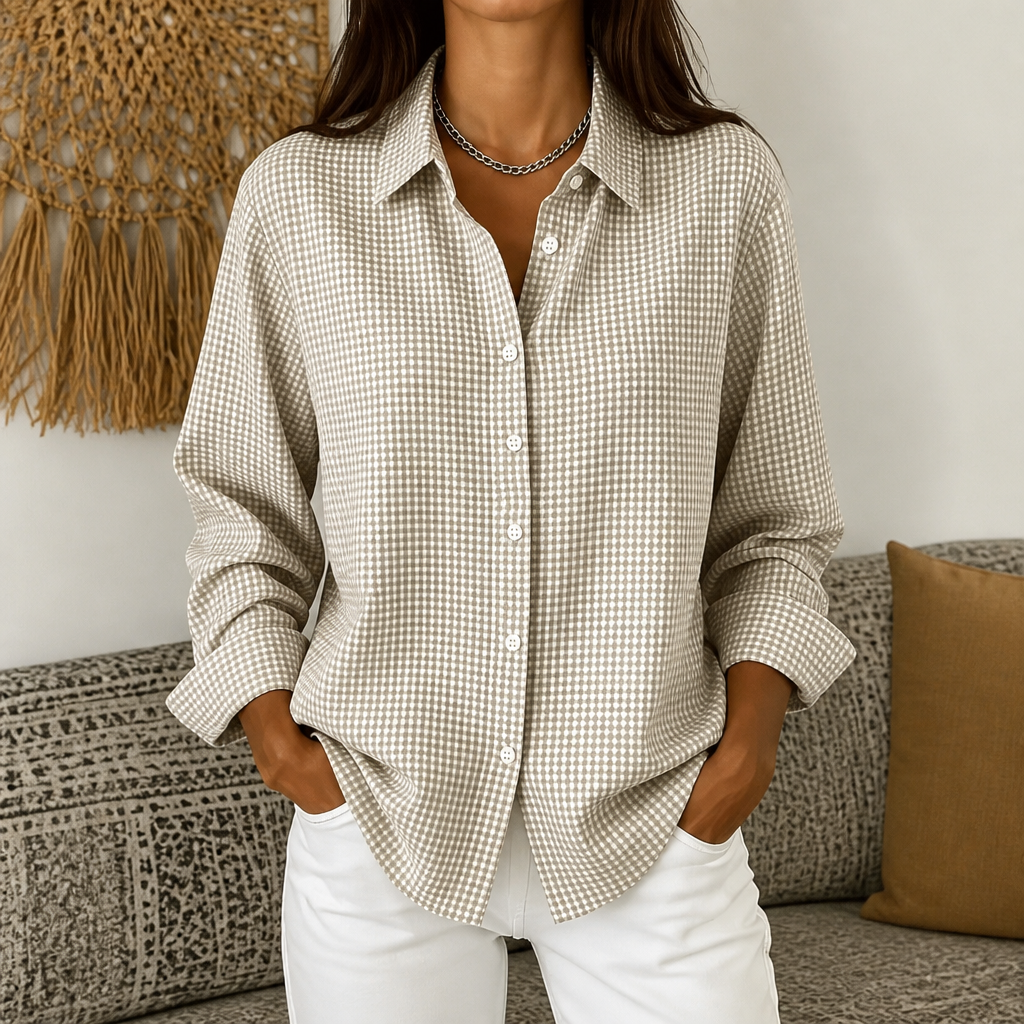 Hannah | Women’s Shirt | Checked Pattern Button Front Everyday Wear — image 13 — MAREACO