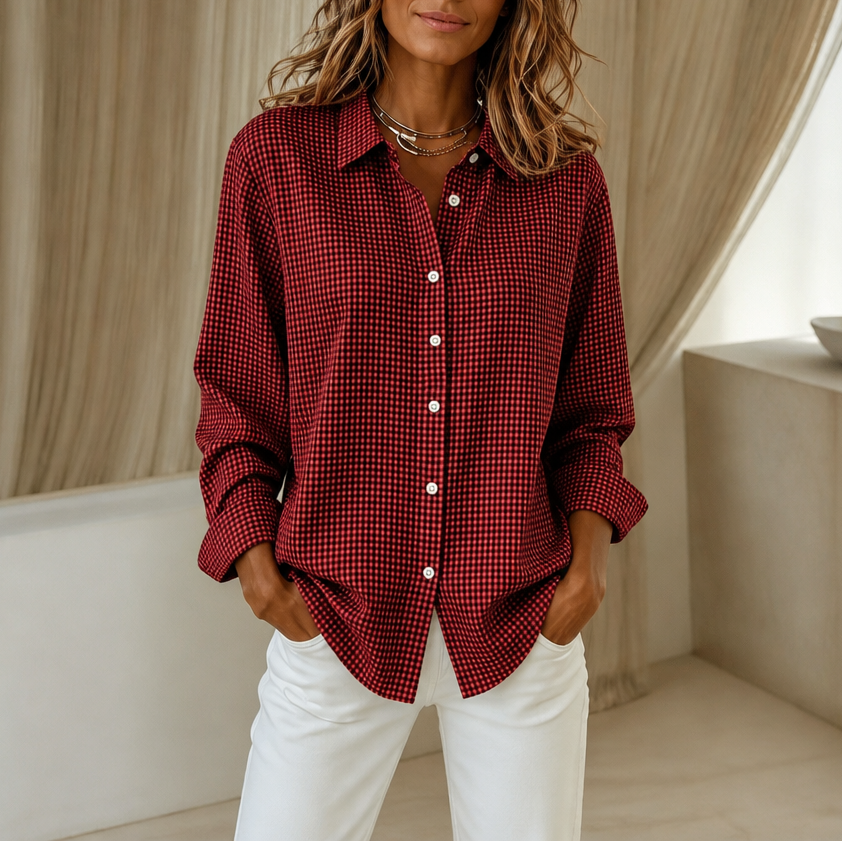 Hannah | Women’s Shirt | Checked Pattern Button Front Everyday Wear — image 16 — MAREACO
