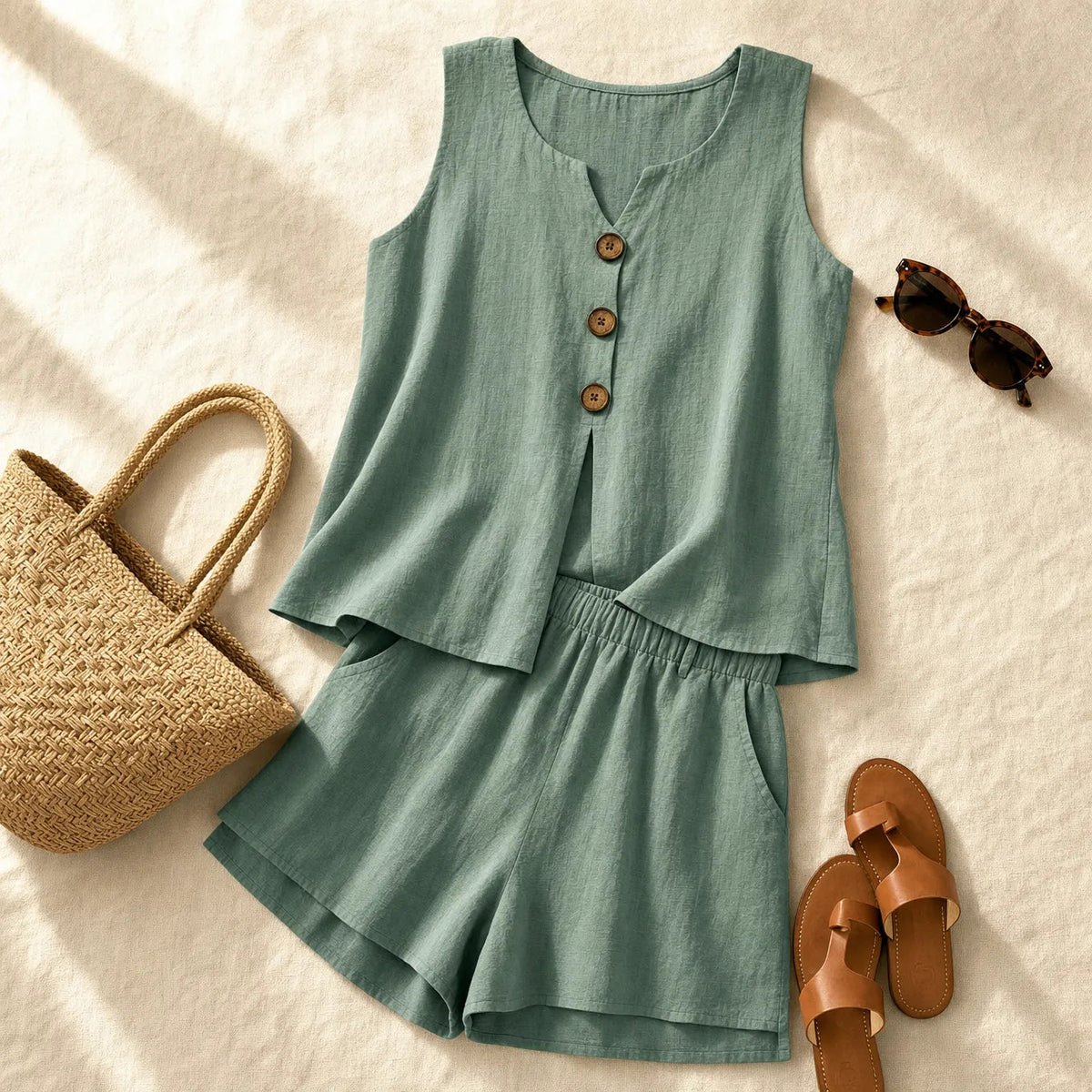 Hannah | Women’s Two-Piece Set | Sleeveless Top Matching Shorts Summer Wear — image 07 — MAREACO