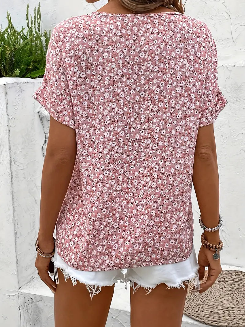 Harriet | Women’s Blouse | Floral Print Short Sleeves Summer Wear — image 03 — MAREACO